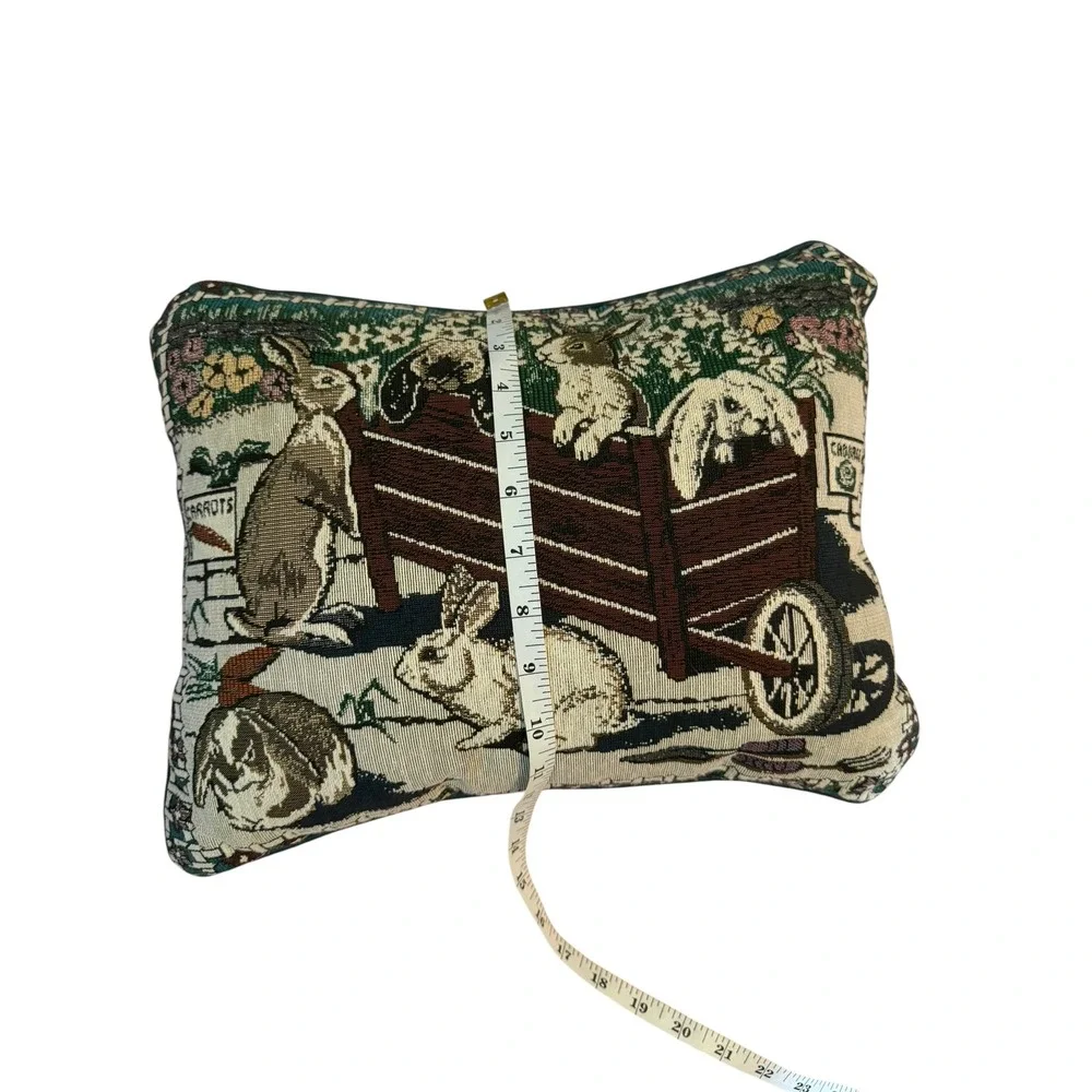 Vintage Bunny Rabbit Woven Tapestry Throw Pillow Cottagecore Farmhouse Decor